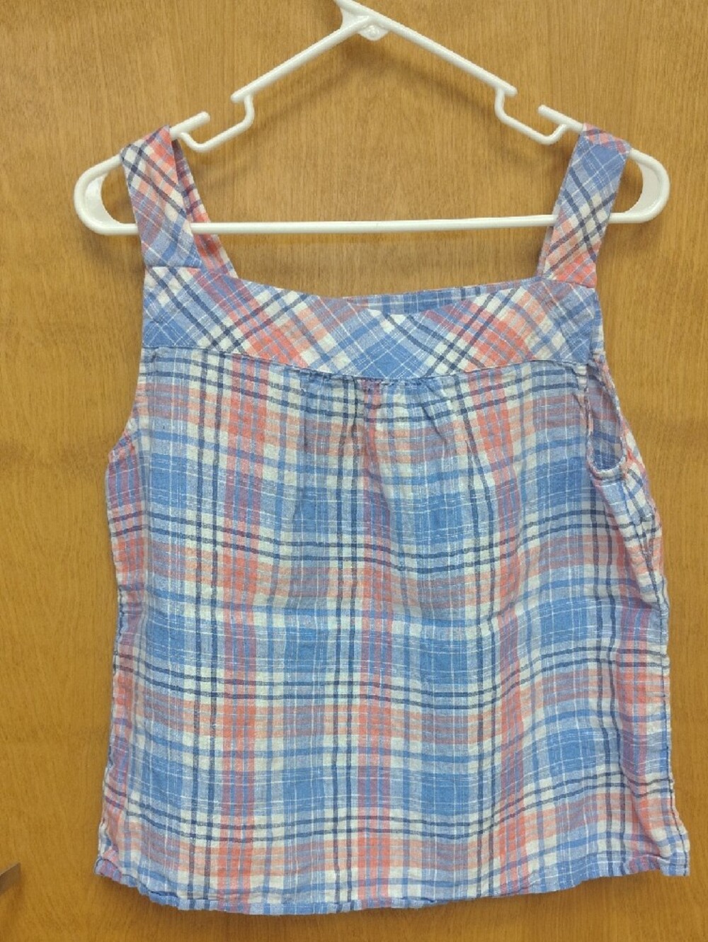 Talbots Linen Square Neck Shell In Paradise Plaid - Picture 6 of 7